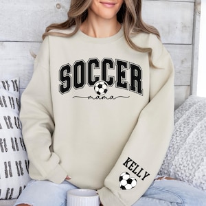 Personalize Soccer Mom Kids Name On Sleeve Sweatshirt, Soccer Mama Hoodie, Gift for Soccer Mom,Fall Soccer Season Hoodie, Mom Soccer Sweater image 2