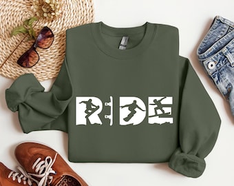 Ride Snowboard Sweatshirt, Christmas Snowboarding Hoodie, Winter Sport Sweatshirt, Extreme Sport Sweatshirt, Snowboarder Gifts Sweater
