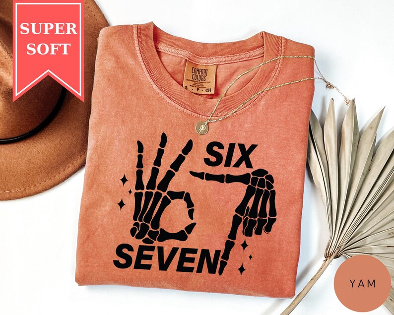 Comfort Colors® 6 7 Meme Shirt, Funny Skeleton Hands Shirt, Halloween Couples Shirt, Trendy Meme Shirt, Six Seven Shirt, 67 Couples Tee image 4