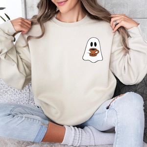 Cute Spooky Coffee Sweatshirt, Womens Ghost Sweatshirt, Spooky Season, Fall Coffee Lover Shirt, Halloween Party Shirt, Fall Graphic Shirt