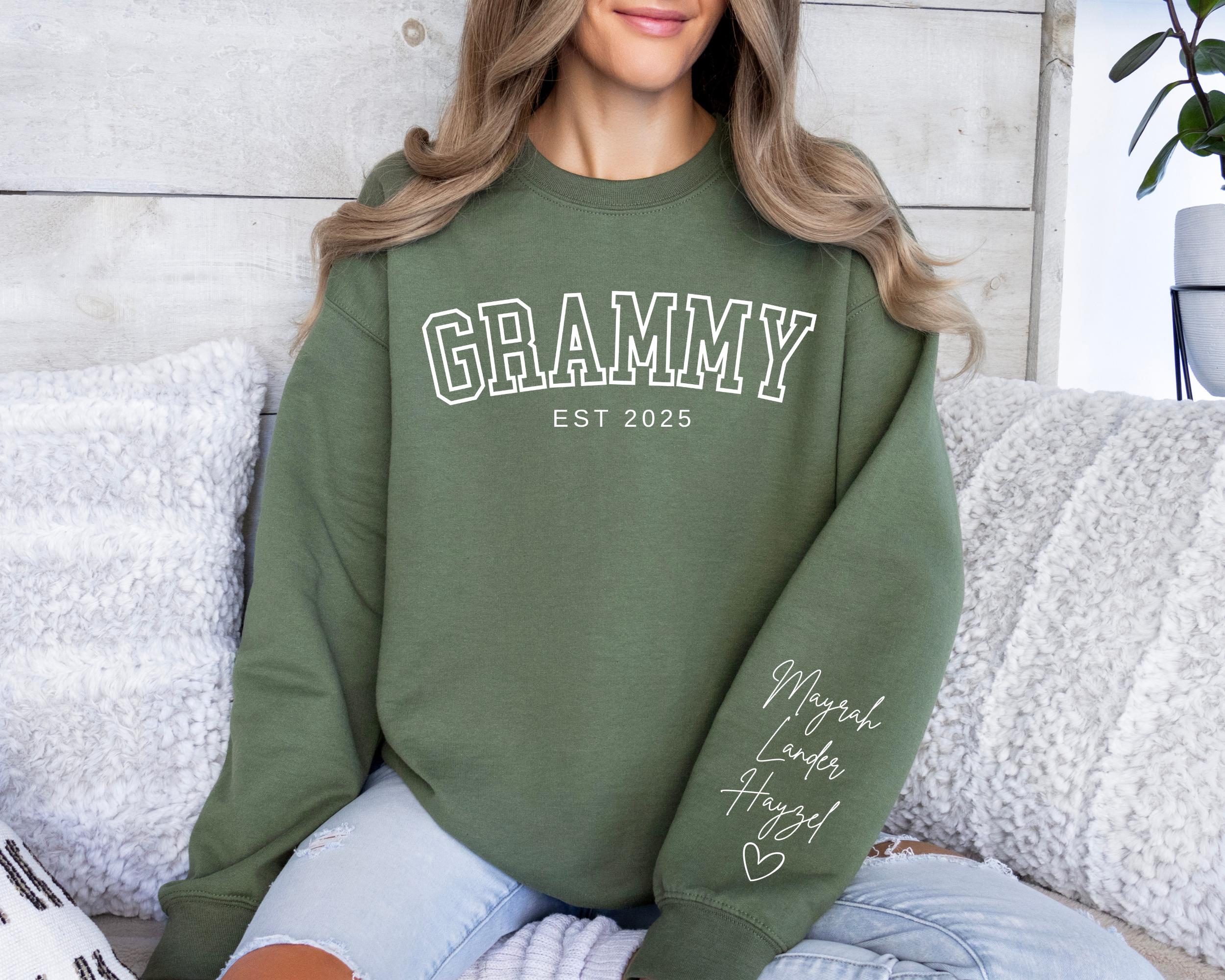 Personalized Grammy Sweatshirt With Kids Name On Sleeve, Custom Grammy Est Hoodie, New Grandma Gifts, Pregnancy Announcement Gifts
