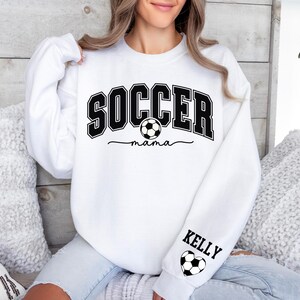 Personalize Soccer Mom Kids Name On Sleeve Sweatshirt, Soccer Mama Hoodie, Gift for Soccer Mom,Fall Soccer Season Hoodie, Mom Soccer Sweater image 6