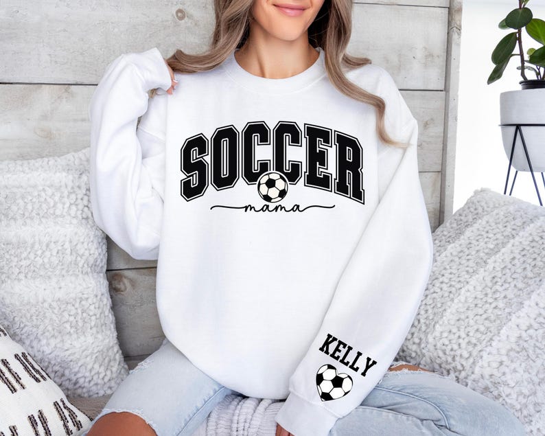 Personalize Soccer Mom Kids Name On Sleeve Sweatshirt, Soccer Mama Hoodie, Gift for Soccer Mom,Fall Soccer Season Hoodie, Mom Soccer Sweater image 6