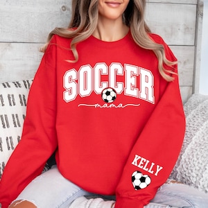 Personalize Soccer Mom Kids Name On Sleeve Sweatshirt, Soccer Mama Hoodie, Gift for Soccer Mom,Fall Soccer Season Hoodie, Mom Soccer Sweater image 3