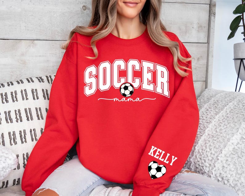 Personalize Soccer Mom Kids Name On Sleeve Sweatshirt, Soccer Mama Hoodie, Gift for Soccer Mom,Fall Soccer Season Hoodie, Mom Soccer Sweater image 3