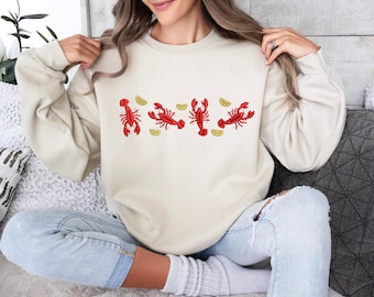 Lobster Sweatshirt, Ocean Life Shirt, Funny Embroidered Sweater, Vintage Embroidered Gift, Nature Lover Shirt, Summer Vibe Gift