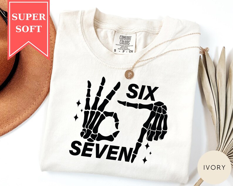 Comfort Colors® 6 7 Meme Shirt, Funny Skeleton Hands Shirt, Halloween Couples Shirt, Trendy Meme Shirt, Six Seven Shirt, 67 Couples Tee image 2