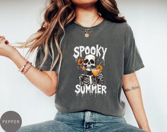 Summerween Comfort Colors® Shirt, Summer Skeleton, Spooky Summer Tee, Retro Summer, Girly Summer, Beach Vibes Tee, Halloween Skeleton Shirt