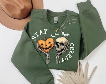 Stay Creepy Halloween Sweatshirt, Funny Halloween Skeleton Hand Shirt, Cute Spooky Heart T-Shirt, Creepy Season Hoodie, Halloween Skull Tee