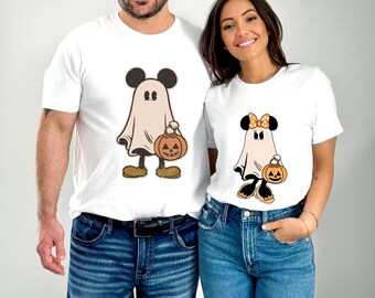 Retro Mickey Minnie Halloween Couple Shirts, Mickey Ghost Shirt, Minnie Ghost Shirt, Spooky Season Shirt, Disney Halloween