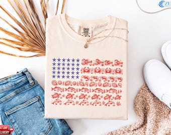 Comfort Colors® USA Coastal Shell Shirt, American Flag Sea Shell Tee, Patriotic Beach Shirt, 4th of July Tshirt, 250th Anniversary Gift