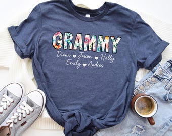 Personalized Grammy Shirt, Grammy Shirt,  Floral Grammy Shirt, Grandkid Names Custom Grammy T-shirt, Gift for Grammy, Mothers Day Gift