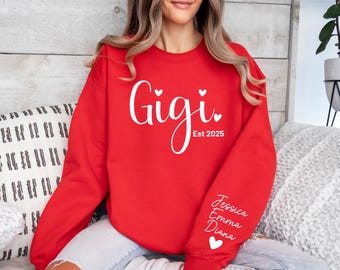 Custom Gigi Sweatshirt, Personalized Gigi Sweater, Custom Grandma Gift, Gigi Gift, Custom Gigi Gift, Gigi Hoodie, With Kids Name On Sleeve