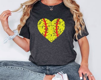 Distressed Softball Heart Shirt, Softball Heart Shirt, Softball Shirt, Distressed Baseball Shirt, Softball Mom Shirt, Baseball Heart Shirt