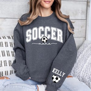 Personalize Soccer Mom Kids Name On Sleeve Sweatshirt, Soccer Mama Hoodie, Gift for Soccer Mom,Fall Soccer Season Hoodie, Mom Soccer Sweater image 7