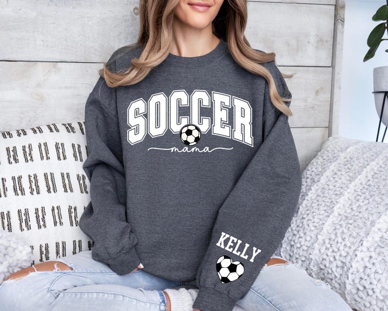 Personalize Soccer Mom Kids Name On Sleeve Sweatshirt, Soccer Mama Hoodie, Gift for Soccer Mom,Fall Soccer Season Hoodie, Mom Soccer Sweater image 7