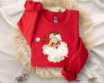Retro Santa Sweatshirt, Vintage Santa Sweatshirt, Retro Christmas Santa, Holiday Clothing Women, Christmas Sweatshirt for Woman, holiday