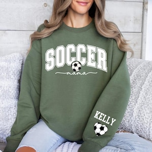 Personalize Soccer Mom Kids Name On Sleeve Sweatshirt, Soccer Mama Hoodie, Gift for Soccer Mom,Fall Soccer Season Hoodie, Mom Soccer Sweater image 5