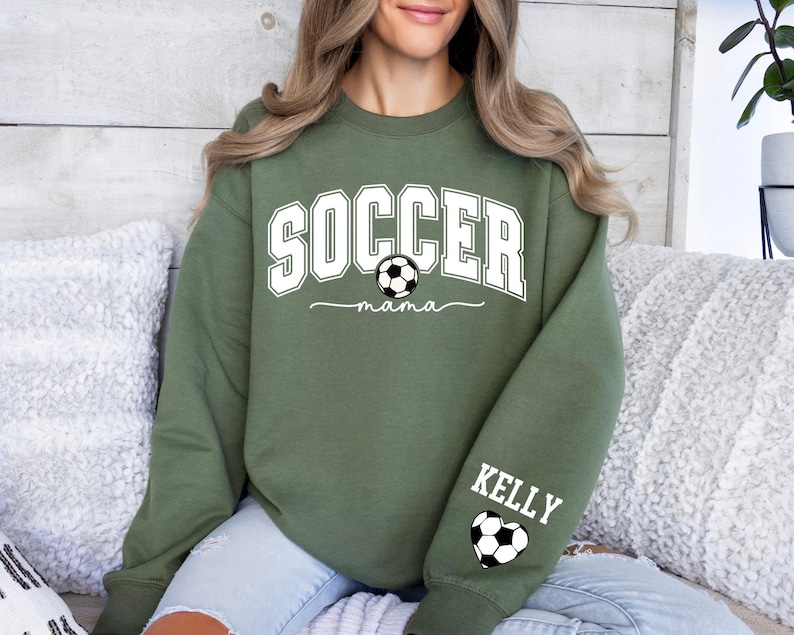 Personalize Soccer Mom Kids Name On Sleeve Sweatshirt, Soccer Mama Hoodie, Gift for Soccer Mom,Fall Soccer Season Hoodie, Mom Soccer Sweater image 5