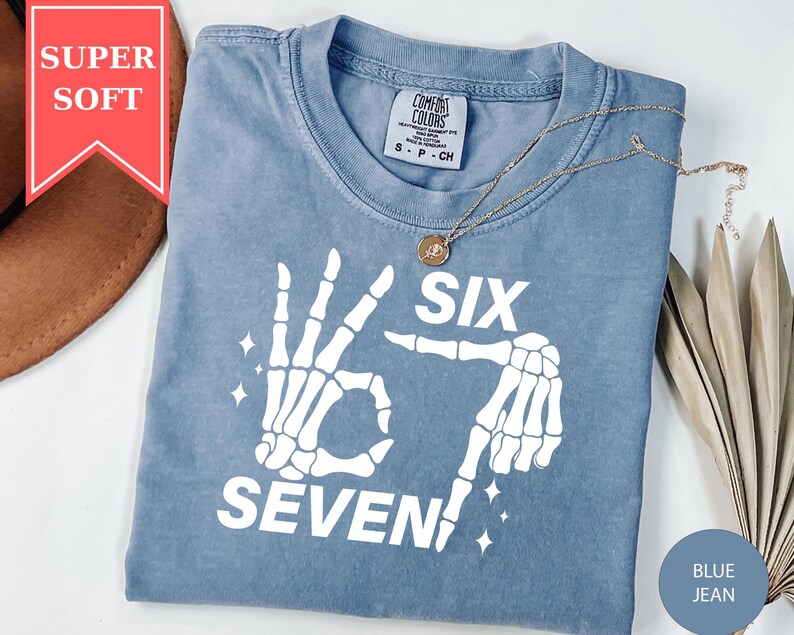 Comfort Colors® 6 7 Meme Shirt, Funny Skeleton Hands Shirt, Halloween Couples Shirt, Trendy Meme Shirt, Six Seven Shirt, 67 Couples Tee image 3