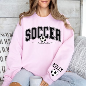 Personalize Soccer Mom Kids Name On Sleeve Sweatshirt, Soccer Mama Hoodie, Gift for Soccer Mom,Fall Soccer Season Hoodie, Mom Soccer Sweater image 4