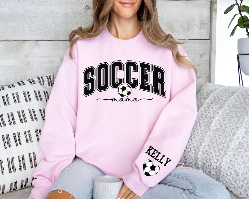 Personalize Soccer Mom Kids Name On Sleeve Sweatshirt, Soccer Mama Hoodie, Gift for Soccer Mom,Fall Soccer Season Hoodie, Mom Soccer Sweater image 4