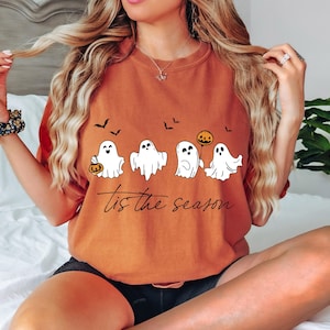 Tis The Season Halloween Shirt, Halloween Comfort Colors Shirt, Retro Ghost Shirt, Cute Fall Shirt, Women&#39;s Halloween Tee, Pumpkin Season