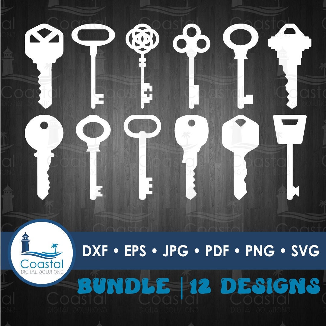 Vintage Keys SVG Cutting Files PNG Clip Art DXF Cad Laser Vector