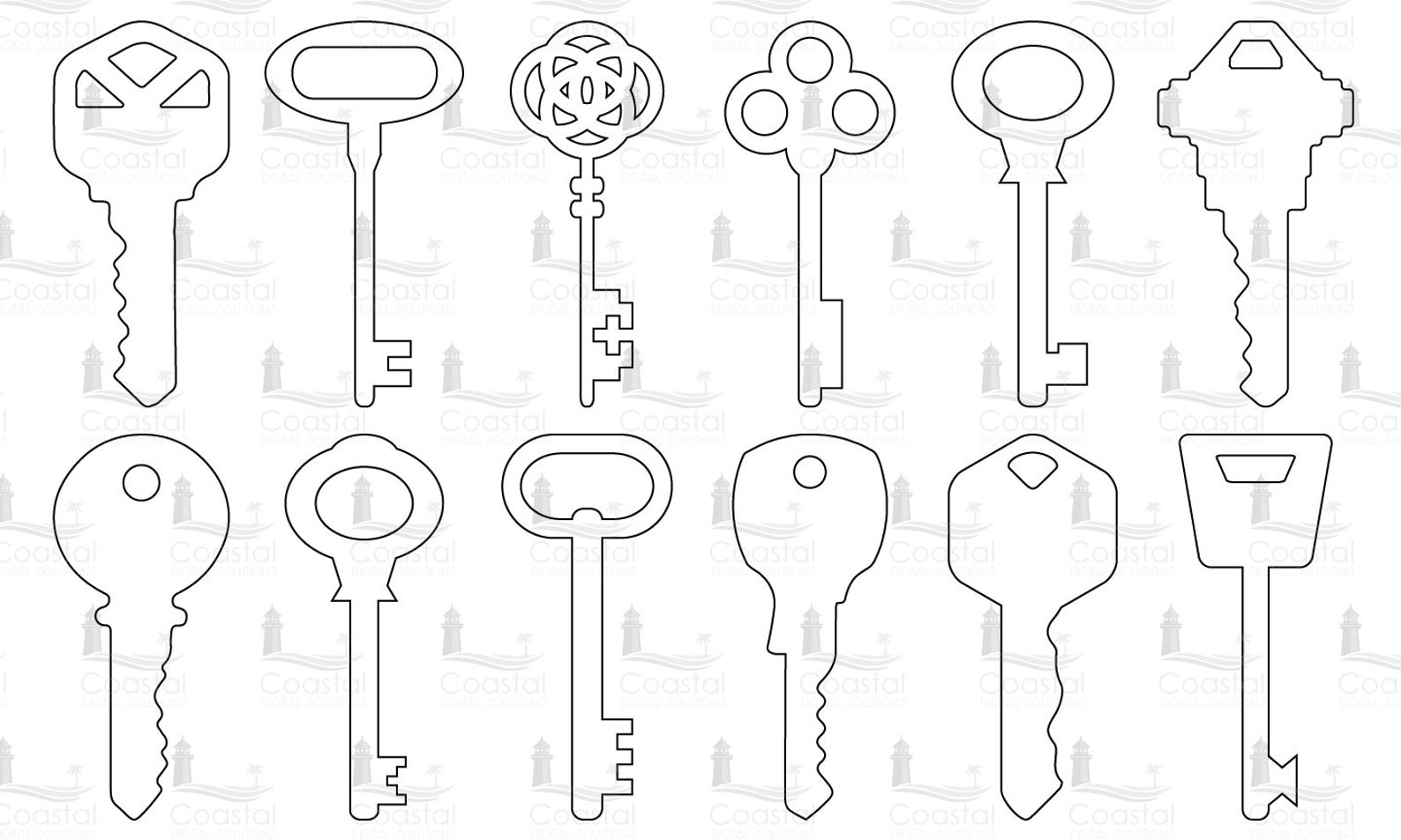 12 Pack Key SVG Bundle Key Clipart Antique Keys Vintage Keys Key Vector