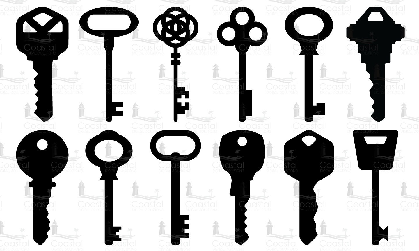 12 Pack Key SVG Bundle Key Clipart Antique Keys Vintage Keys Key Vector