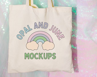 Tote Bag Mockup with Girly Aesthetic: Photo of Model Holding Port Authority Tote | Indoor Studio Mockup with Glitter Backdrop for Summer