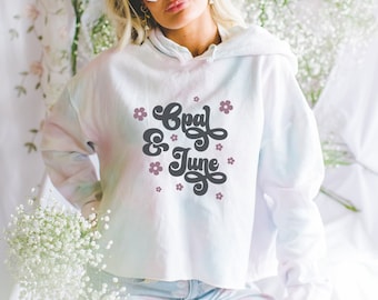 Tie Dye Cotton Candy Cropped Hooded Sweatshirt Mockup: Photo of Model Wearing Cotton Candy Independent Trading Company® AFX64CRP Crop Hoodie