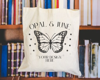 Tote Bag Mockup: Bookish Mockup of Tote Bag for Print on Demand Seller | Cozy Aesthetic Grocery Bag Mockup, Cute Styled Tote Mockup