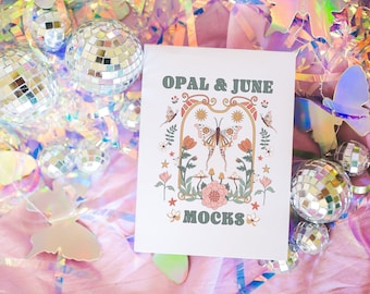 5x7 Card Mockup: Styled Photo of Blank White 5x7 Card | Groovy 70s Aesthetic Card Mock of 5x7 Card, Colorful Aesthetic Card Invite Mockup