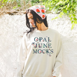 Sand Sweatshirt Mockup Taken in Garden: Photo of Model Wearing Sand Gildan 18000 Crewneck | Boho Aesthetic for Summer, Outdoor Nature Mock