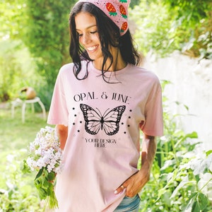 Blossom Shirt Mockup: Colorful Photo of Model Wearing Blossom Comfort Colors® 1717 Tee Shirt | Outdoor Boho Botanical Mockup Taken in Garden