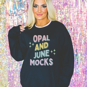 Black Sweatshirt Mockup: Photograph of Model Wearing Black Gildan 18000 Crewneck | Groovy Retro Aesthetic Mock with Iridescent Backdrop