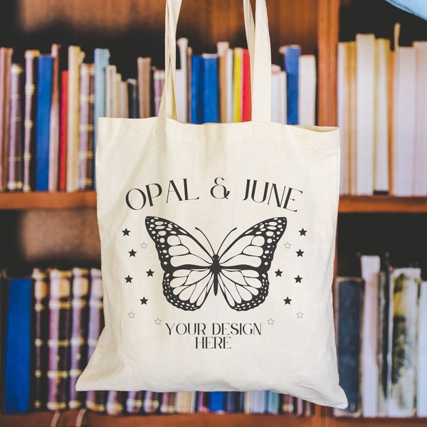 Tote Bag Mockup: Bookish Mockup of Tote Bag for Print on Demand Seller | Cozy Aesthetic Grocery Bag Mockup, Cute Styled Tote Mockup