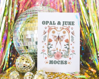 5x7 Card Mockup: Styled Photo of Blank White 5x7 Card | Groovy 70s Aesthetic Card Mockup of 5x7 Card, Colorful Aesthetic Card Invite Mockup