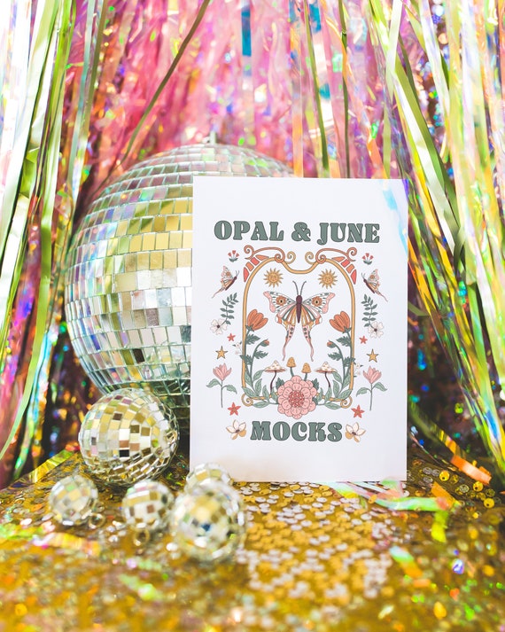 5x7 Card Mockup: Styled Photo of Blank White 5x7 Card | Groovy 70s Aesthetic Card Mockup of 5x7 Card, Colorful Aesthetic Card Invite Mockup