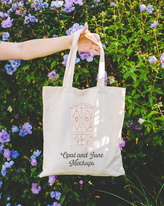 Cute Tote Bag Mockup for Print on Demand Floral Aesthetic 
