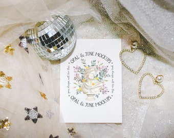 Groovy Celestial 5x7 Card Mockup: Disco Stars Styled Photo (PNG)