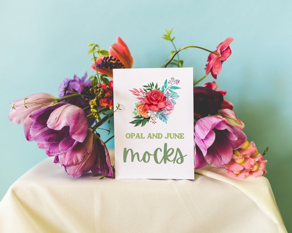 Floral Wedding Invitation Mockup: 5x7 Card, Spring Bouquet (PNG)