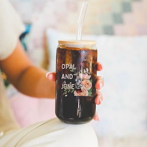 16 Oz Iced Coffee Cup Mock: Colorful Photo of Model Holding 16 oz Beer Glass Filled with Iced Coffee, Cozy and Cute Lifestyle Aesthetic Mock
