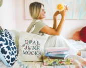 Tote Bag Mockup: Colorful Photo of Model Holding Tote, Cute and Cozy Lifestyle Aesthetic Mock of Tote, Cute Book Lover Mockup with Flower