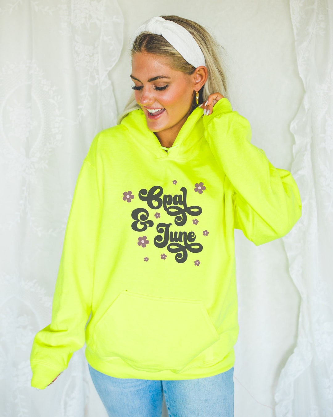 Safety Green Hoodie Mockup Colorful Photo of Model Wearing Safety