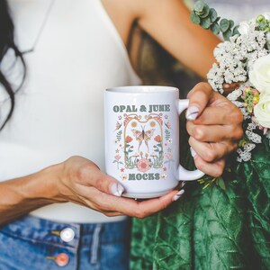 15 Oz Mug Mockup: Colorful Photo of Model Holding Blank White 15 Oz Coffee Mug, Cozy Whimsigoth Bookish Floral Mockup, Cute Cottagecore Vibe