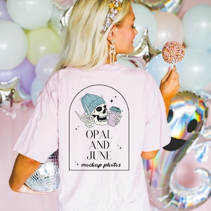 Blossom Back of T-Shirt Mock for Halloween: Photo of Model Wearing Blossom Comfort Colors® 1717 Tee | Cute Mockup for Fall or Spooky Season