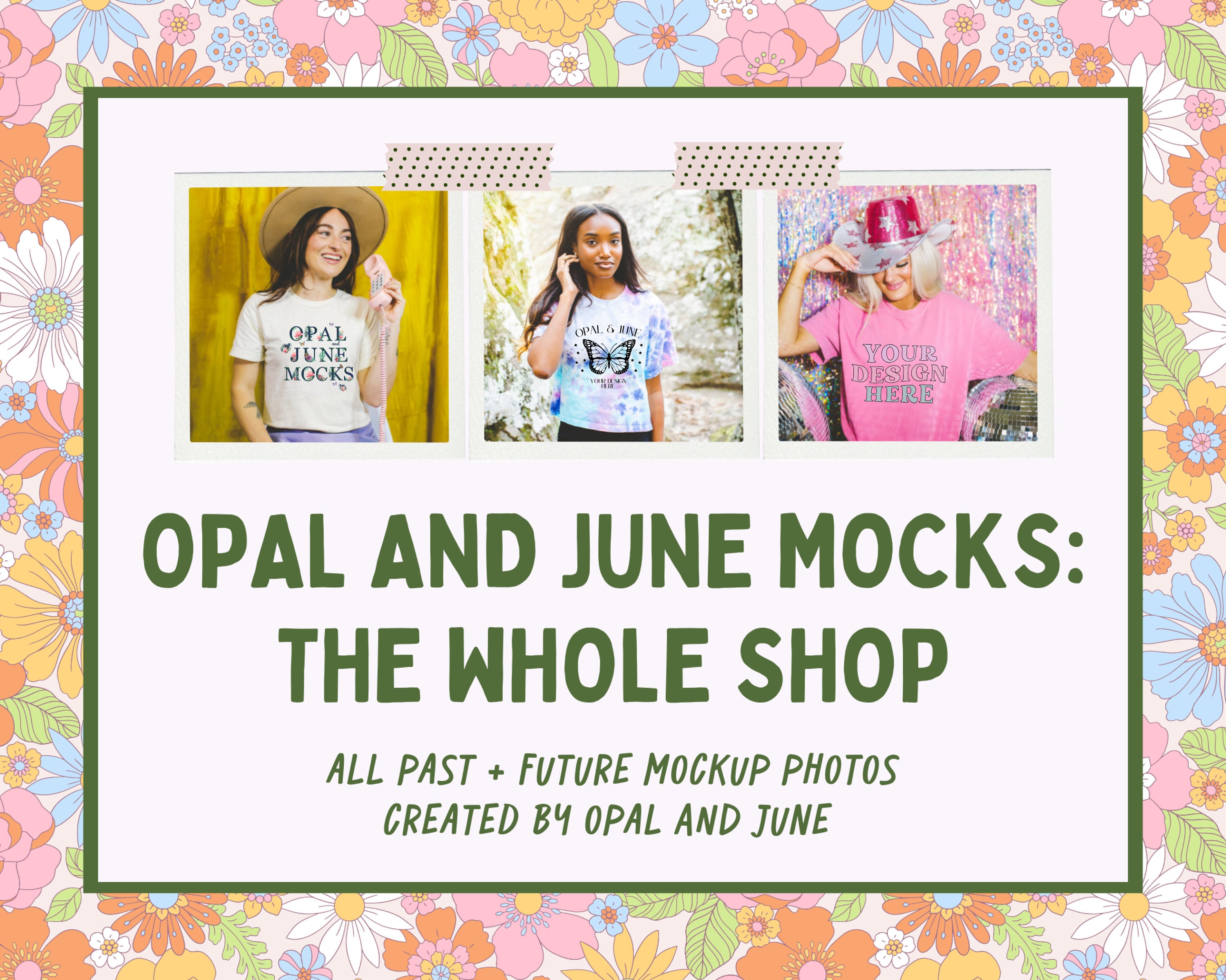The Whole Shop: Full Mockup Gallery of Opal and June Mockups | Tee Shirt and Sweatshirt Mockups, Card and Tote Bag Mocks for Print on Demand