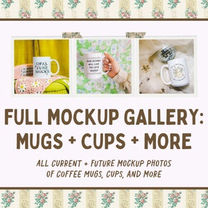 May include: A collage of three images showcasing different coffee mugs with various designs. The first mug features the text "OPAL JUNE MOCKS". The second mug has the text "YOUR DESIGNS WILL LOVE THIS CUTE MOCKUP". The third mug has a design of a bee with the text "TELL ME YOU'RE PASSIONATE AND I'LL TELL YOU THE RECIPE". The text "FULL MOCKUP GALLERY: MUGS + CUPS + MORE" is displayed below the images. The text "ALL CURRENT + FUTURE MOCKUP PHOTOS OF COFFEE MUGS, CUPS, AND MORE" is displayed below the text "FULL MOCKUP GALLERY: MUGS + CUPS + MORE".